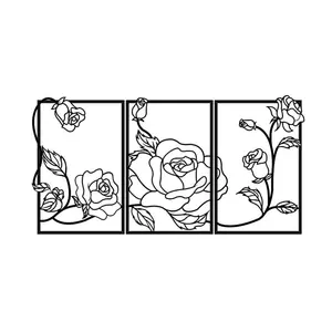 아이언 아트 로즈 라인 사진 프레임 벽걸이 장식 금속 꽃 장식 예술 실루엣 라인 펜던트 벽 장식