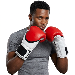 Guantes de Boxeo de Cuero Blancos y Rojos con Cordones, Equipo de Sparring de Dedos Completos para Adultos - Product Image 1