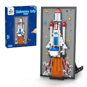 MOYU Block DIY ABS Educational 2576PCS Space Scene Embossment Rocket Shape With LED Light Micro Blocks For Kids Toys