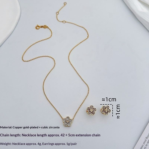 Parure de bijoux de luxe en zircon, collier et boucles <span class=keywords><strong>d</strong></span>'oreilles en laiton plaqué or, trèfle à cinq feuilles, élégante, pour femme, cadeau, mariage, fête - Product Image 2