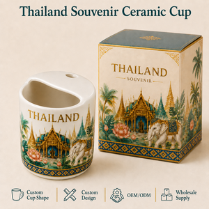 แก้วเซรามิคของที่ระลึกเอเชีย ประเทศไทย ลายสถานที่สำคัญทางวัฒนธรรมเอเชียตะวันออกเฉียงใต้ ลายวัดไทย สำหรับแก้วน้ำเซรามิค รับผลิตตามสั่ง OEM ODM ขายส่ง - Product Image 1