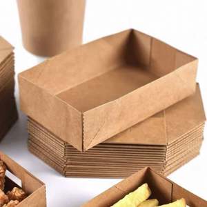 Disposable 4 Corner Pop up Food Containers Grease-Proof Fast Food <b>Box</b> Snack Boxes Foldable Brown <b>Kraft</b> Paper Food Holder Trays - Product Image 2