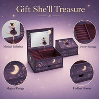 Boîte à musique Ballerine avec danseuse rotative, boîte à bijoux musicale à remonter, organisateur de rangement pour bijoux avec miroir et tiroir pour filles