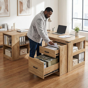 Escritorio Ejecutivo Grande en Forma de L de 70.6 Pulgadas con Estantes de Almacenamiento y Archivador Lateral, Muebles de Oficina - Product Image 2