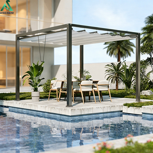 <span class=keywords><strong>Pergola</strong></span> à auvent réglable manuellement ANCSEM, structure en <span class=keywords><strong>aluminium</strong></span> pour patio et jardin, avec sangles de verrouillage incluses - Product Image 5