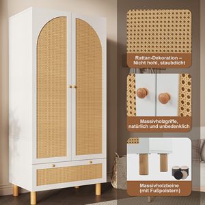 Armoire à portes en rotin moderne SENYU avec poignée en bois et tiroir pour le rangement de la chambre - Product Image 3