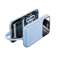 Batterie externe 10000mAh avec 4 câbles intégrés, charge rapide, écran LED, 8 couleurs, vente en gros, OEM, logo personnalisé, mince, portable
