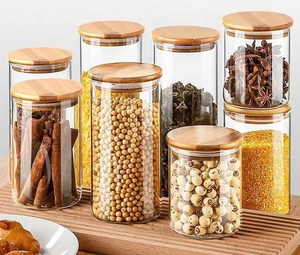 280ml/10oz Modern Glass Spice <b>Jar</b> Bamboo Lid Spoon Multifunction Design for Party Use Freshness Preservation Kitchen Storage - Product Image 1