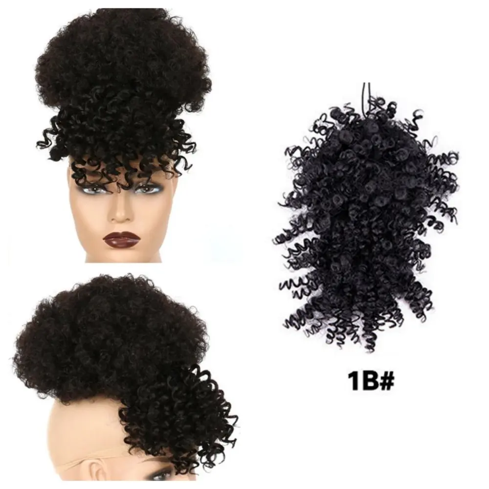 Styles de cheveux bouclés Chignon bouffant naturellement afro avec frange Coiffures chignon torsadé avec frange pour femmes noires