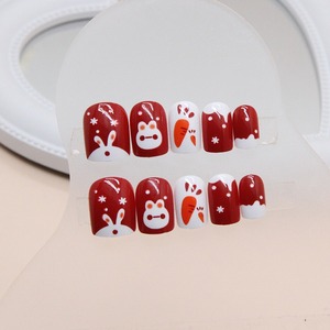 <span class=keywords><strong>Faux</strong></span> <span class=keywords><strong>ongles</strong></span> R839 Rabbit Burgundy à presser, design Nouvel An, réutilisables, couvrance totale, brillants, courts, 24 pièces - Product Image 4