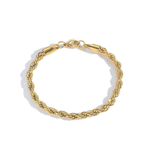 Bracelet Chaîne Corde <span class=keywords><strong>Acier</strong></span> <span class=keywords><strong>Inoxydable</strong></span> Style Hip Hop 6 mm, Placage Or Rose, Noir, Argent, Or – Vente en Gros Usine - Product Image 4