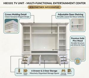 2.6M Extra Large Solid Pine <strong>TV</strong> Entertainment <strong>Wall</strong> Unit Modern Farmhouse Media Center White Pine <strong>TV</strong> Stand with 6-Drawer Storage - Product Image 6