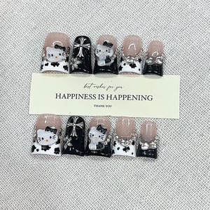 Faux ongles à presser faits main motif chat et canard, 10 pièces, réutilisables et en acrylique, avec colle - Product Image 6