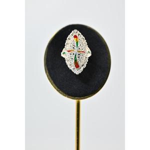 Vintage 925 <b>Silver</b> Luxury Cocktail <b>Ring</b> with Enamel <b>Cross</b> Design Bezel Setting for Women's Wedding Party Engagement Gift - Product Image 3