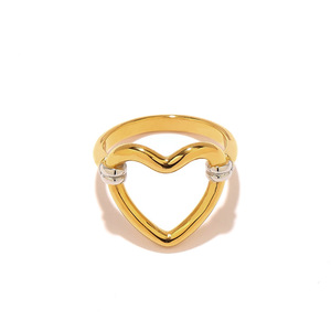 Heart Shape Stainless Steel <b>Ring</b> 18k Gold Plated Two Tone <b>Titanium</b> Steel Unisex Fashion Jewelry Gift - Product Image 4