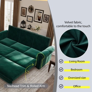 <span class=keywords><strong>Canapé</strong></span>-<span class=keywords><strong>lit</strong></span> confortable en velours style Chesterfield, convertible avec accoudoirs roulés et support en mousse haute densité - Product Image 4