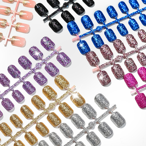 Kit di 192 Unghie Finte Quadrate Corte Scintillanti, Multicolore con Paillettes e Glitter, Unghie Finte Nude Sfumate Lucide Riutilizzabili - Product Image 6