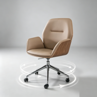 Chaise de bureau exécutive moderne en bois courbé avec revêtement en cuir PU, hauteur réglable, base en métal pivotante - Chaise de bureau pour la maison et la salle à manger