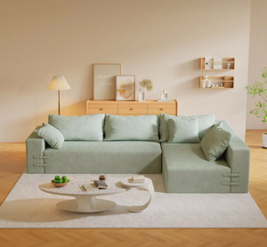 Canapé modulaire en forme de L moderne, canapé <span class=keywords><strong>d</strong></span>'angle confortable en tissu pour salon, canapé rembourré minimaliste avec coussins - Product Image 1