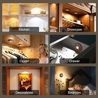 Pack de 3 lampes à LED rechargeables en plastique de style moderne en noyer, télécommande, batterie haute capacité 1200 mAh, éclairage d'armoire