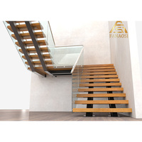 Escalier moderne en bois massif Escalier d'intérieur en forme de L droit flottant Mono Stringer Escalier durable