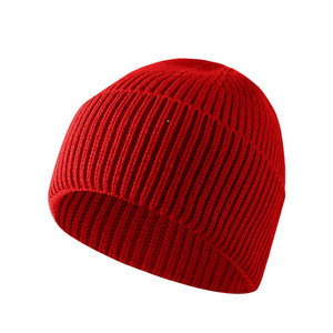 Gorro de punto acrílico grueso para hombres y mujeres, gorro cálido de invierno de color sólido, gorro elástico a prueba de viento - Product Image 1