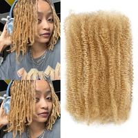 KAMA 27 #   Capelli Umani Biondi Afro Kinky Curly 4C per Trecce all'Uncinetto, 100% Remy Brasiliani, Doppia Trama a Macchina, 50g/confezione