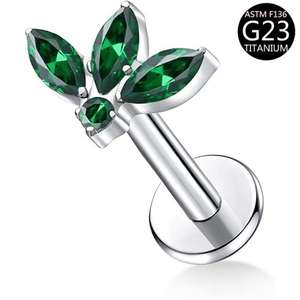 Pendiente de cartílago de titanio ASTM-F136 con circonita Freya, arete labret de moda con circonita y parte trasera plana, joyería para piercing corporal para mujer - Product Image 6