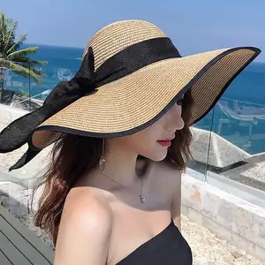 Sombreros de paja para playa para mujer y niña, sombrero plegable flexible, ala ancha, protección solar, paja, protección Uv