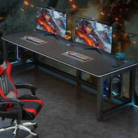 Bureau de jeu noir à double poste, table PC longue et robuste avec grand plateau pour 2 moniteurs et configuration de jeu