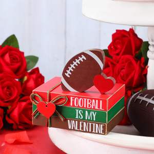 Cross-Border Popular Rugby Ball-Shaped Wooden Desktop Ornament for Valentine's Day <b>Tiered</b> <b>Tray</b> Decoration Wooden Book Stack - Product Image 2