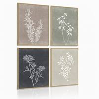 Ensemble de 4 tableaux botaniques élégants encadrés or, dessins minimalistes de plantes blanches, décoration murale de luxe pour la maison, l'hôtel, le bureau, impression sur toile
