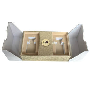 ROGOOD Coffret Cadeau Cosmétique de Luxe à Double Porte avec Extérieur <span class=keywords><strong>en</strong></span> Papier Texturé Blanc et Plaque Circulaire Intérieure Texturée Dorée P2150 - Product Image 4
