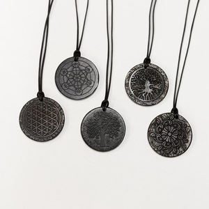 Wholesale <b>Cheap</b> Price Natural Stone Shungite Round and Cross Shaped Pendant Necklace for EMF Protection - Product Image 4