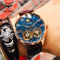 Montre mécanique analogique pour homme AILANG, design double tourbillon, acier inoxydable, mode, cuir, phase de lune, automatique