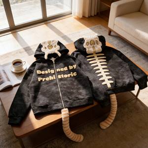 เสื้อฮู้ดซิป 3 มิติ แบบสั่งทำพิเศษ ผ้าคอตตอนหนานุ่มทรงโอเวอร์ไซส์ ปักโลโก้แบบเชนิลล์ เสื้อฮู้ดมีซิป - Product Image 4