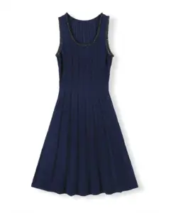 Oem Odm Ladies Luxury Elegant Spring Summer Round Neck Sleeveless Dress Pullover Sweater With Big Pleats Beading