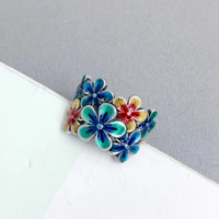 Bague en forme de fleur de brocart, style ethnique rétro, cloisonné, purement artisanale, réglable, style hip-hop
