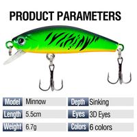 ORJD 5.5cm 6.7g Plastique Dur Eau Douce Mini Vibe Naufrage Pêche Minnow