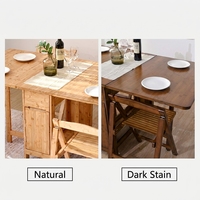 Ensemble de salle à manger pliable extensible en bambou naturel, table rectangulaire peu encombrante avec 4 chaises, rangement et roulettes pour petit appartement
