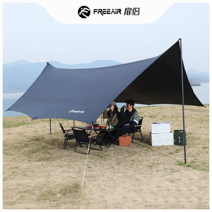 Tente à auvent papillon en tissu Oxford noir, pare-soleil hexagonal, coupe-vent, portable, pour camping en plein air, ensemble table et chaises pour plusieurs personnes - Product Image 2