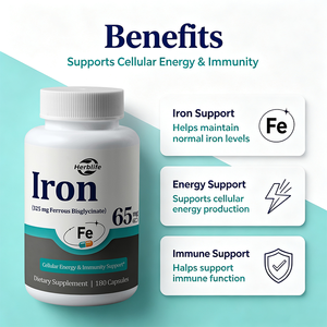Cápsulas de Hierro de Marca Privada OEM ODM, 65 mg de Bisglicinato Ferroso, Suplemento de Hierro para Energía Celular y Apoyo Inmunitario - Product Image 3
