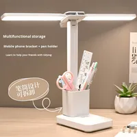 Lampe de bureau LED moderne en plastique 1200 mA à commande tactile intelligente, double tête, multifonctionnelle, protection des yeux, avec Type-C et batterie