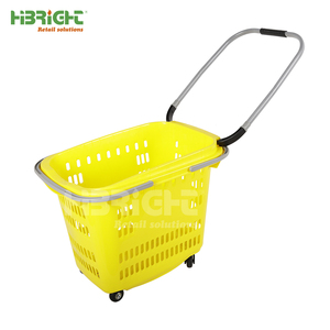 Customizable Highbright Yellow PP Plastic Rolling <b>Basket</b> <b>with</b> Double <b>Handle</b> High Capacity Factory Price - Product Image 1
