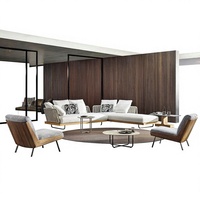 Ensemble de canapés en rotin nordique d'extérieur avec structure en alliage d'aluminium pour cour, villa, jardin, véranda, club, hôtel et usage de loisirs en gîte