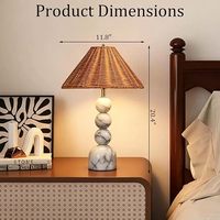 Lampada da Tavolo Vintage con Paralume in Rattan e Base in Marmo Calacatta Naturale per Camera da Letto, Soggiorno e Decorazione Casa