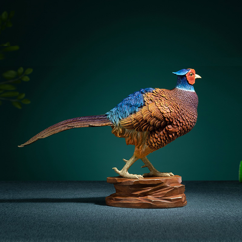 Bronze Golden Pheasant Art Sculpture Colorful Metal Chicken Bird Statue