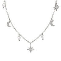 Collier ras du cou en acier inoxydable de qualité bijouterie, chaîne fine Belcher, plaqué or PVD coloré, avec mini-breloques étoile, lune et soleil