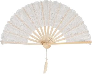 Éventail pliant artisanal QM en dentelle colorée, blanc, pour mariée, cadeau de mariage personnalisé - Product Image 1