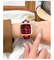 Montre Femme GEDI de Haute Qualité, Nouveau Design Tendance, Bracelet en Cuir Rouge, Niche Haut de Gamme, Étanche à Quartz